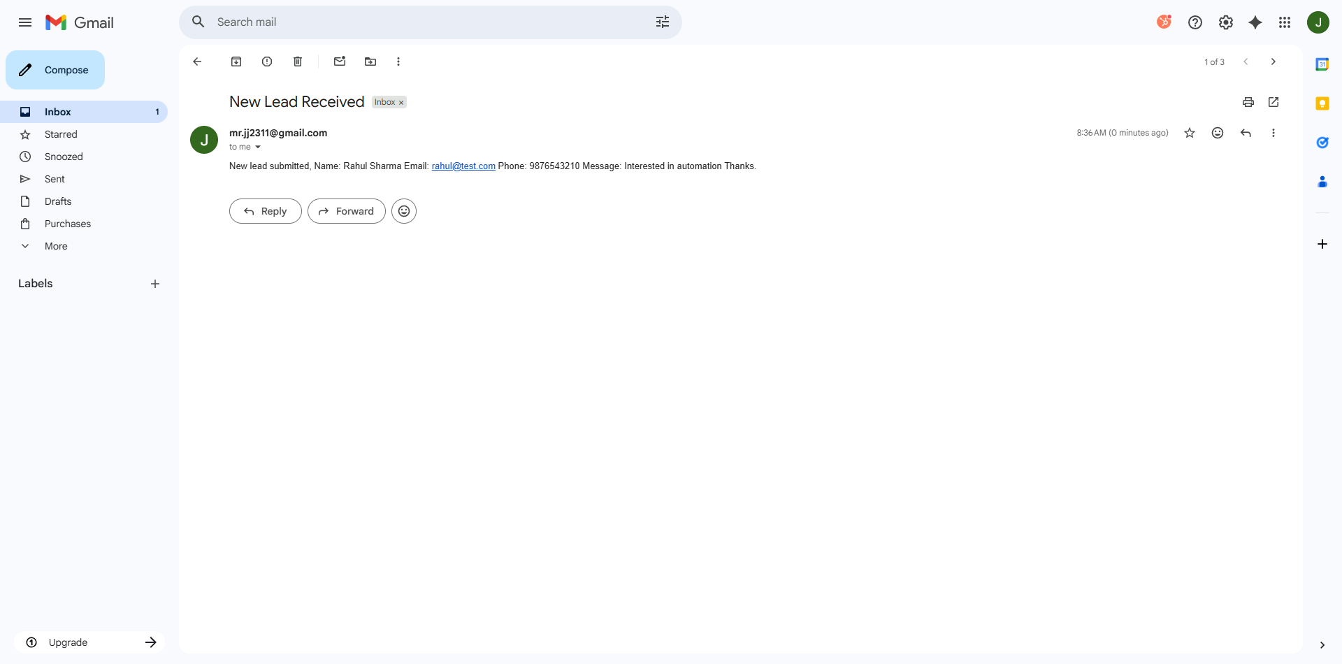 Confirmation email